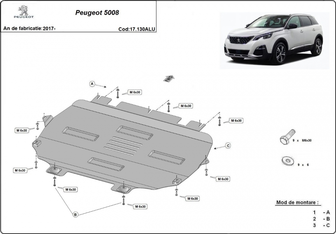 Bunnplate Aluminium Motor+ | Peugeot 5008 (2017-2026) - 3
