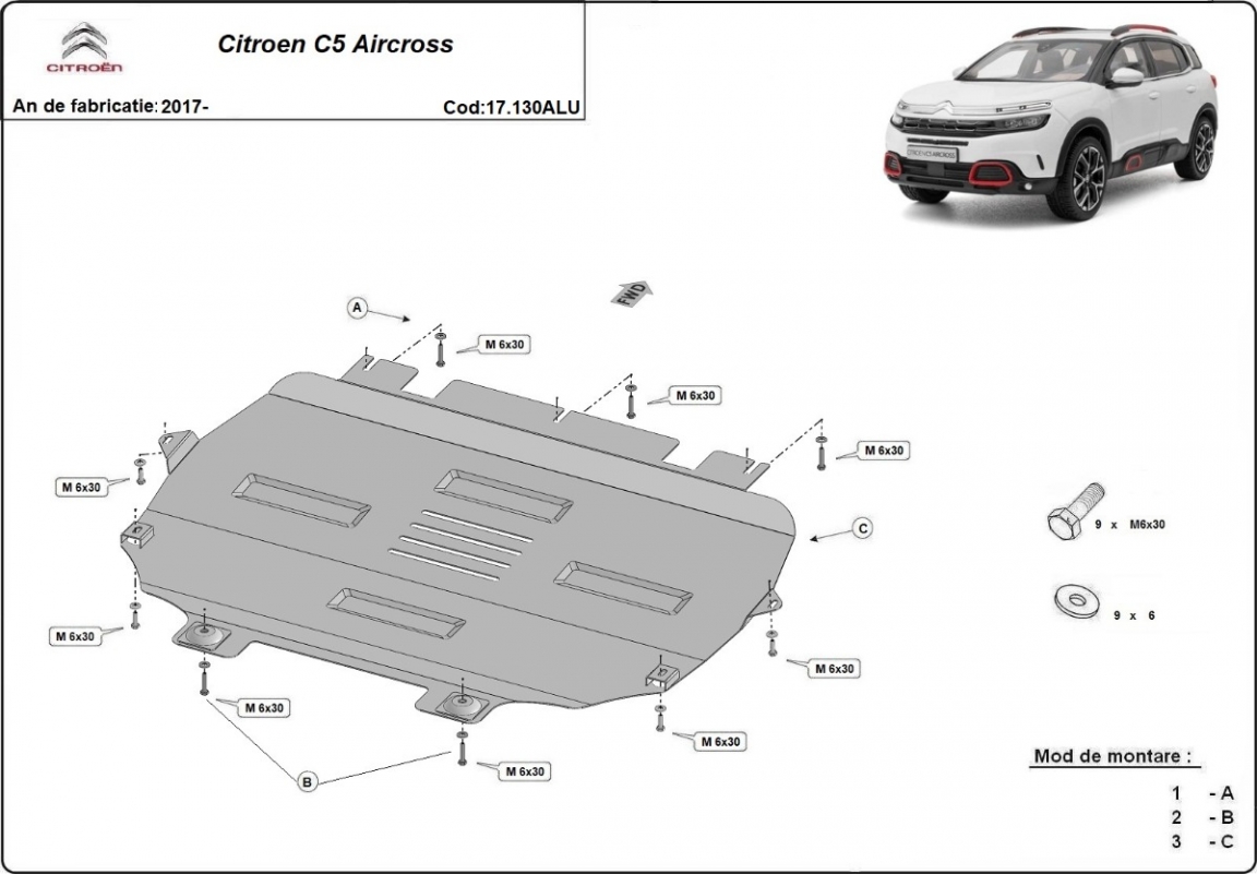 Bunnplate Aluminium Motor+ | Citroën C5 Aircross (2017-2026) - 3