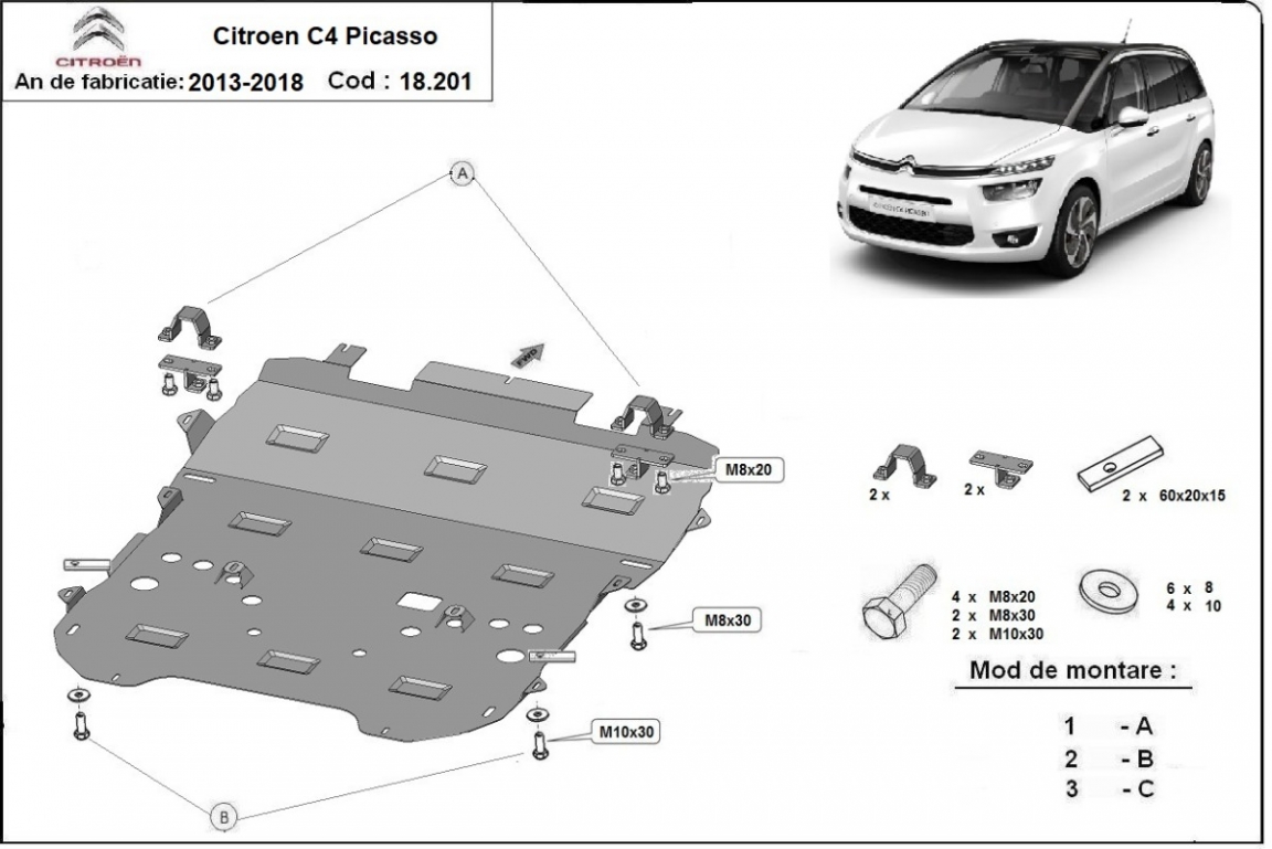 Hasplåt Stål Motor+ | Citroën C4 Picasso (2013-2018) - 3