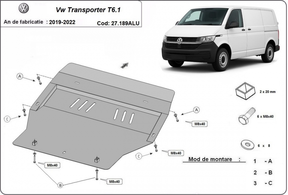 Hasplåt Aluminium Motor+ | VW Transporter T6.1 (2019-2023) - 3