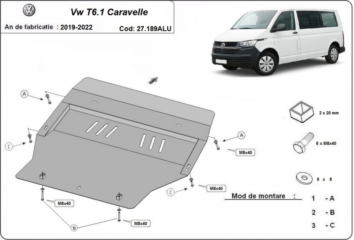 Hasplåt Aluminium Motor+ | VW Transporter T6.1 Caravelle (2019-2022) - 3