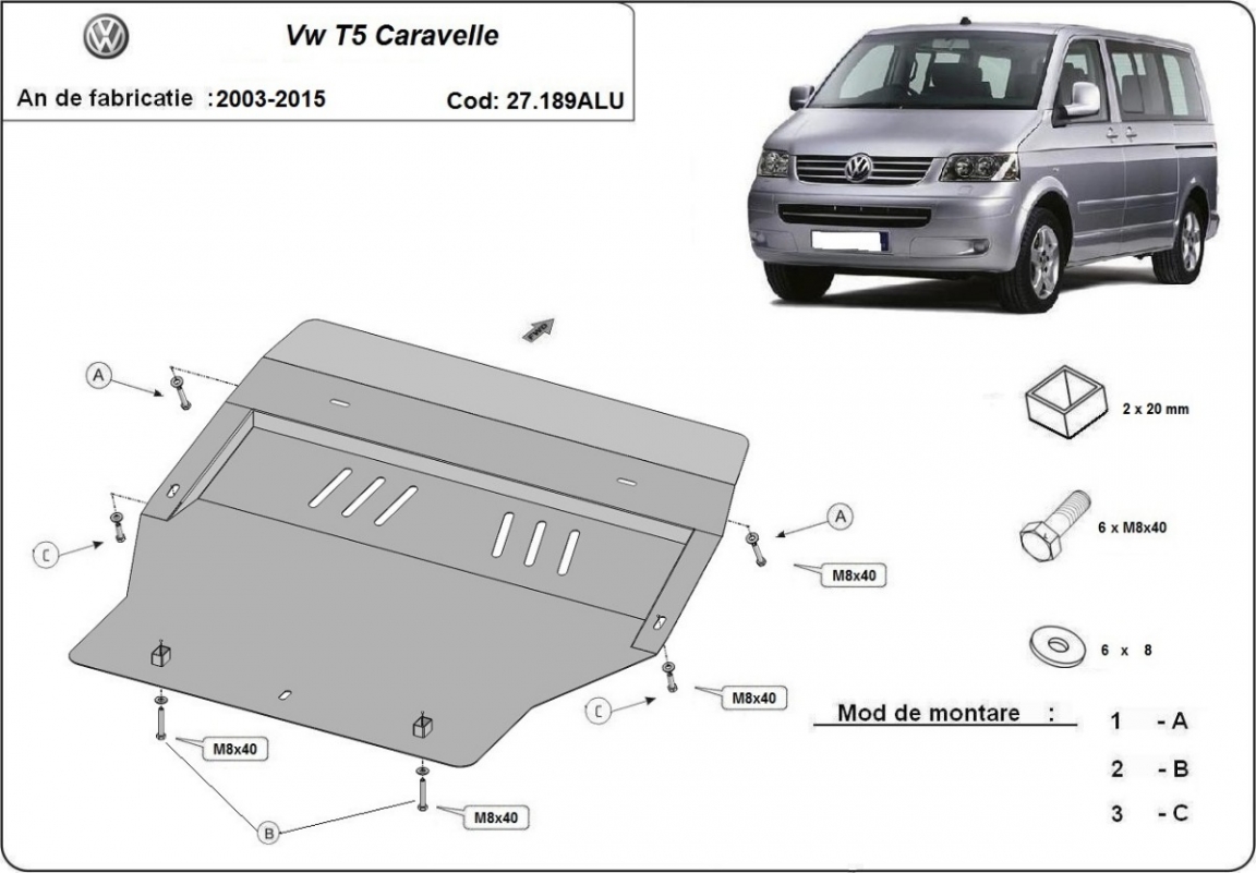 Hasplåt Aluminium Motor+ | VW Transporter T5 Caravelle (2004-2015) - 3