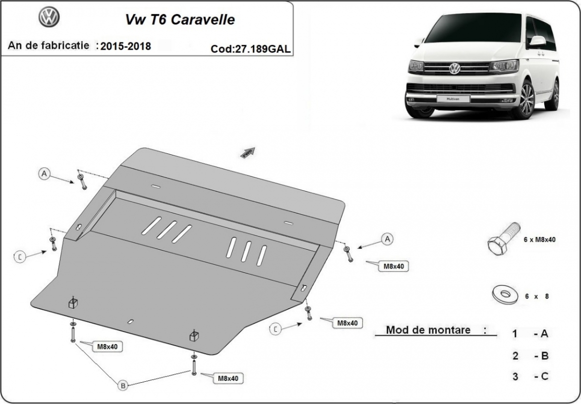 Bunnplate Stål Motor+ | VW Transporter T6 Caravelle (2015-2018) - 3