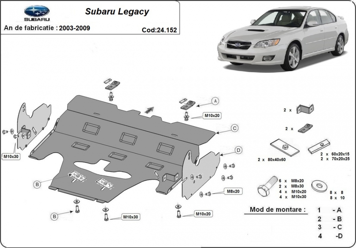 Hasplåt Stål Motor+ | Subaru Legacy IV (2003-2009) - 3