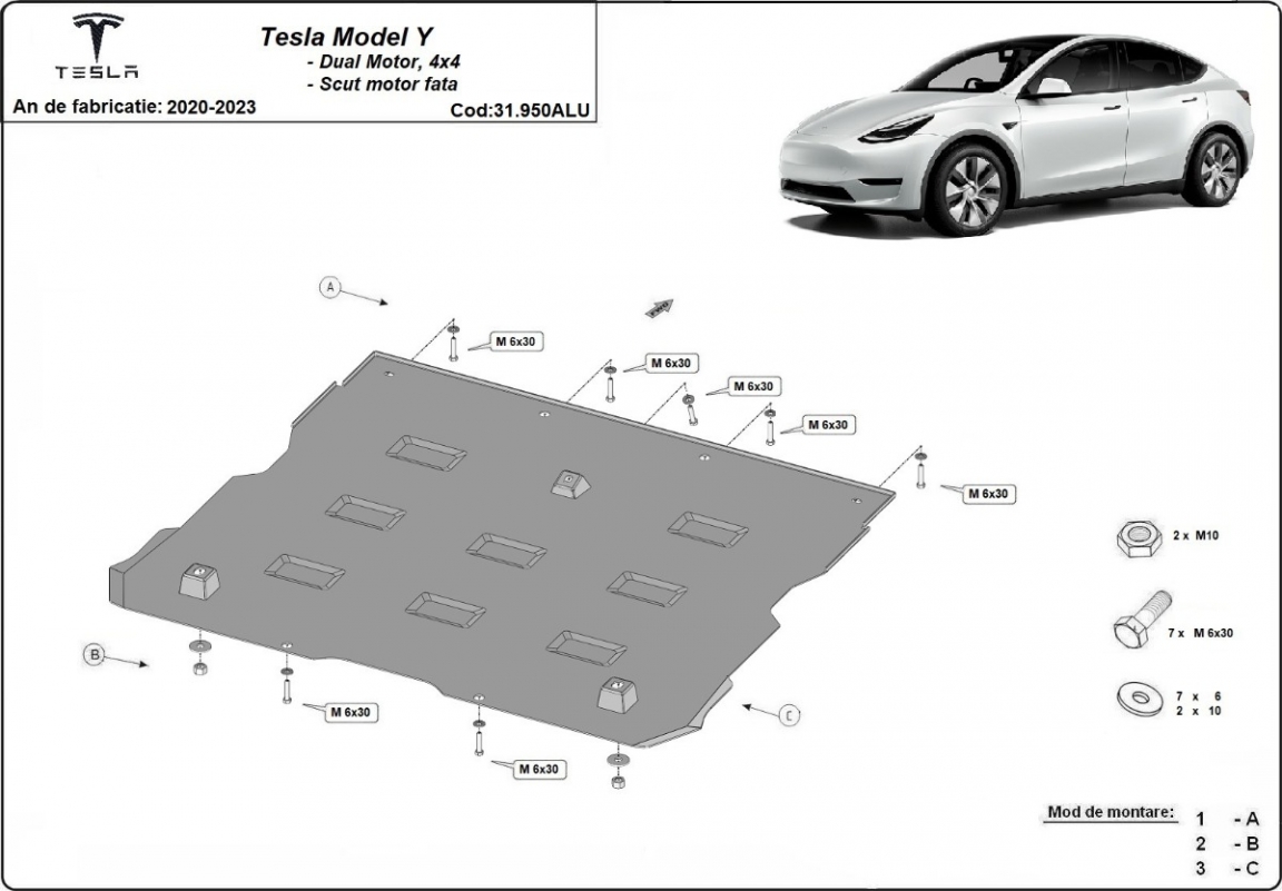 Skid plate Aluminium front electric Motor | Tesla model Y (2020-2023) - 3