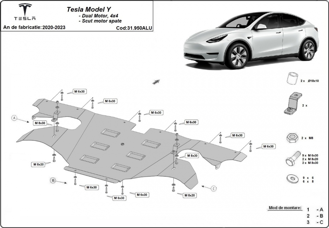 Bunnplate Aluminium Bakre elektrisk Motor | Tesla Model Y (2020-2023) - 3