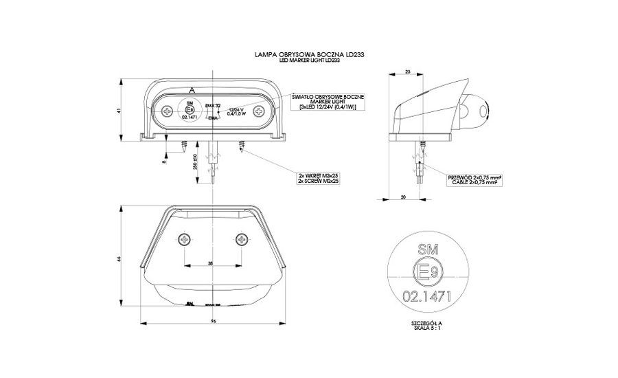 LED dark marker light white incl. bracket 12-24v 50cm cable - 3