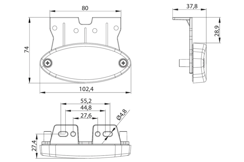 LED markeringslys oval rav med brakett | 12-24v | 0.75mm.2 kontakt - 2