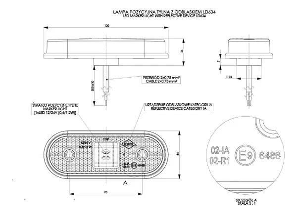 LED marker light red 12-24v 50cm cable - 2