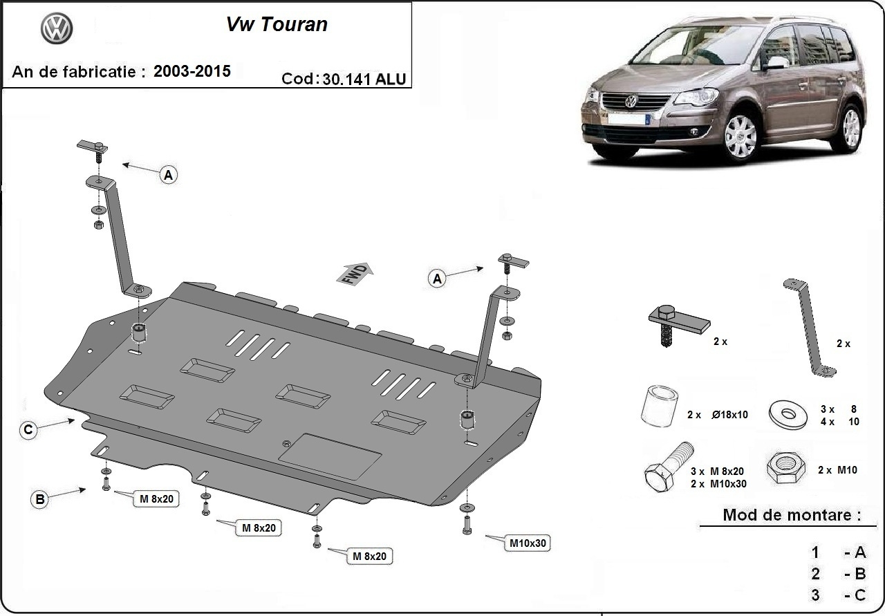 Bunnplate Aluminium Motor+ | VW Touran (2003-2015) - 3