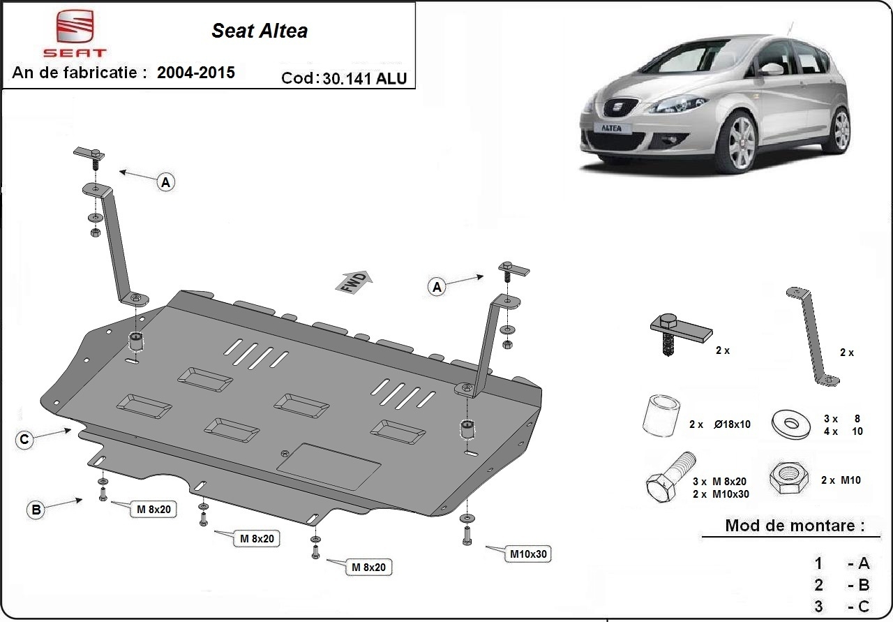 Hasplåt Aluminium Motor+ | Seat Altea (2004-2015) - 3