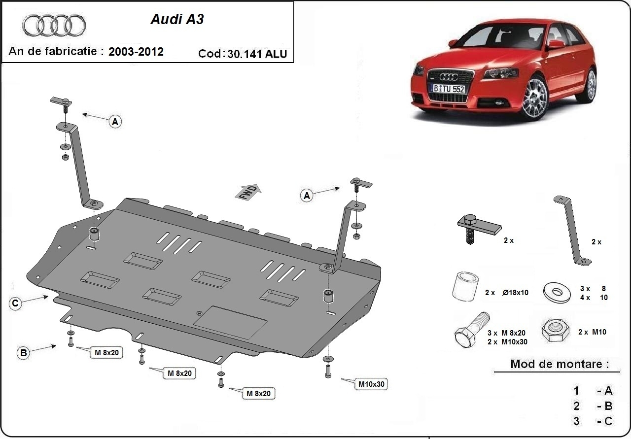 Pohjapanssari Aluminium Moottori+ | Audi A3 (2009-2012) - 3