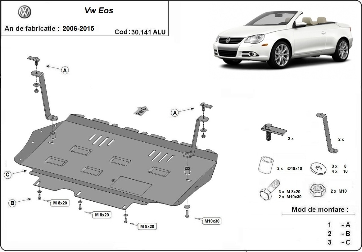 Protezione inferiore in alluminio Motore+ | VW Eos (2006-2015) - 3