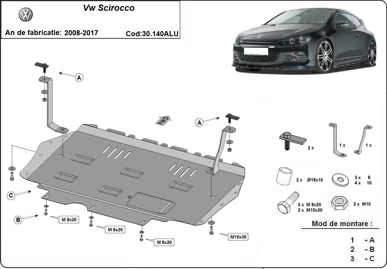 Skid plate Aluminium Engine+ | VW Scirocco (2008-2017) - 3