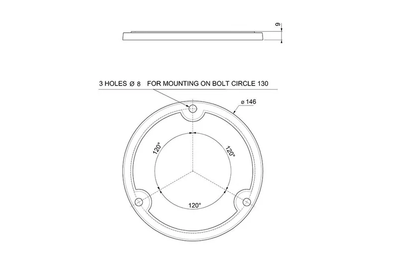 Monteringsring platt för blixtljus Ø130 - 9 mm hög - 2