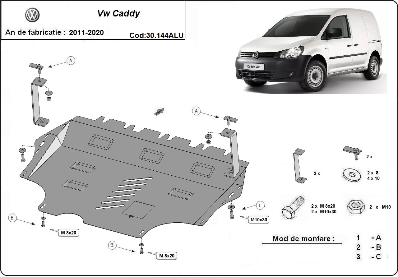 Skid plate Aluminium Engine+ | VW Caddy - Webasto (2011-2020) - 3