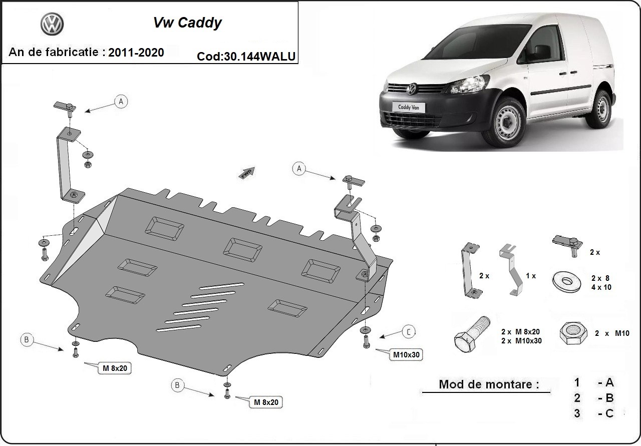 Aluminium-Unterfahrschutz Motor+ | VW Caddy - Webasto (2011-2020)