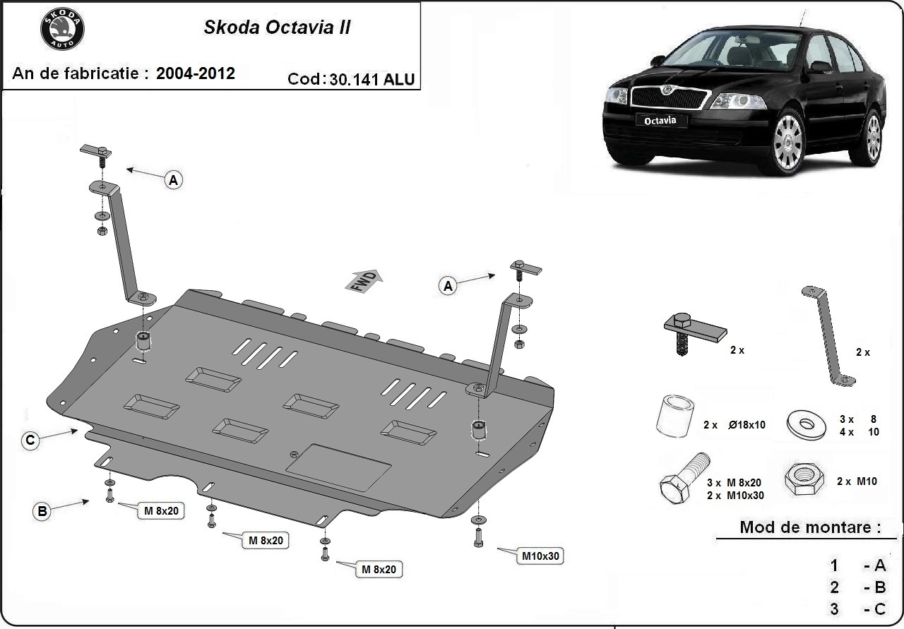Bunnplate Aluminium Motor+ | Skoda Octavia 2 (2004-2012) - 2