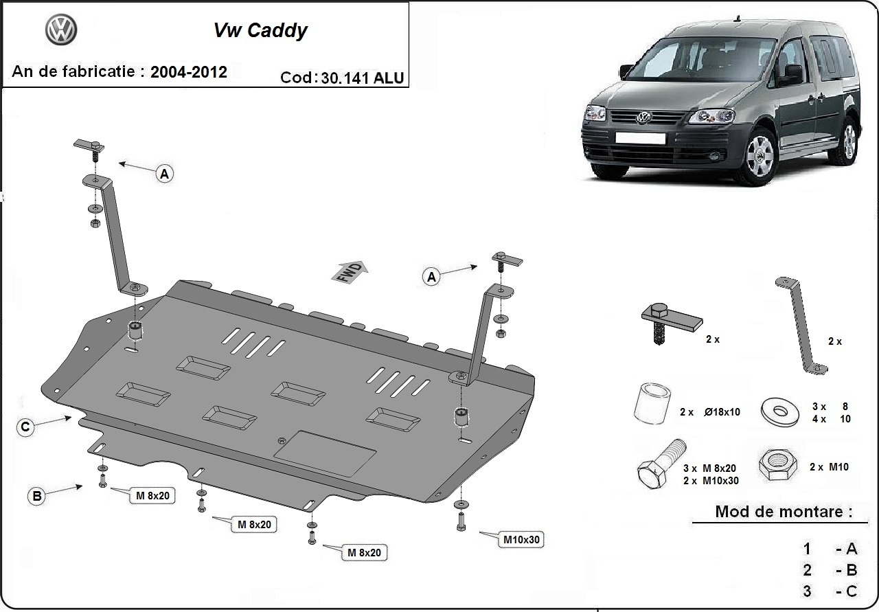 Bundplade Aluminium Motor+ | VW Caddy (2004-2012) - 3