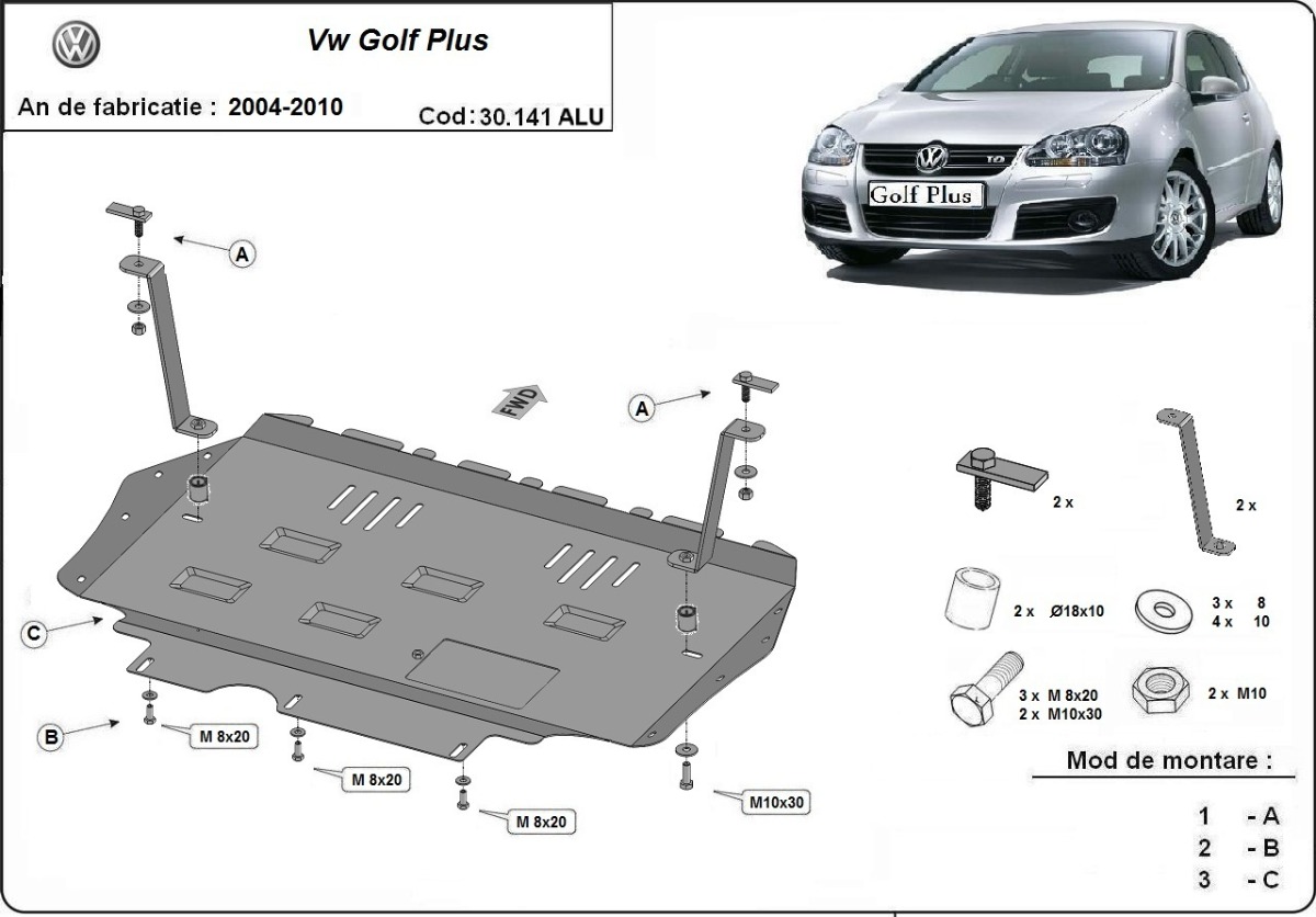 Aluminium-Unterfahrschutz Motor+ | VW Golf Plus (2004-2010) - 3