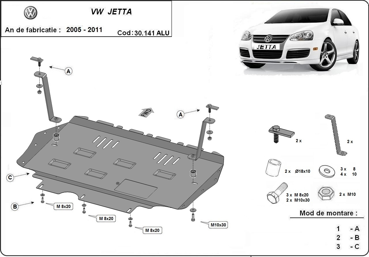 Hasplåt Aluminium Motor+ | VW Jetta (2005-2011) - 3