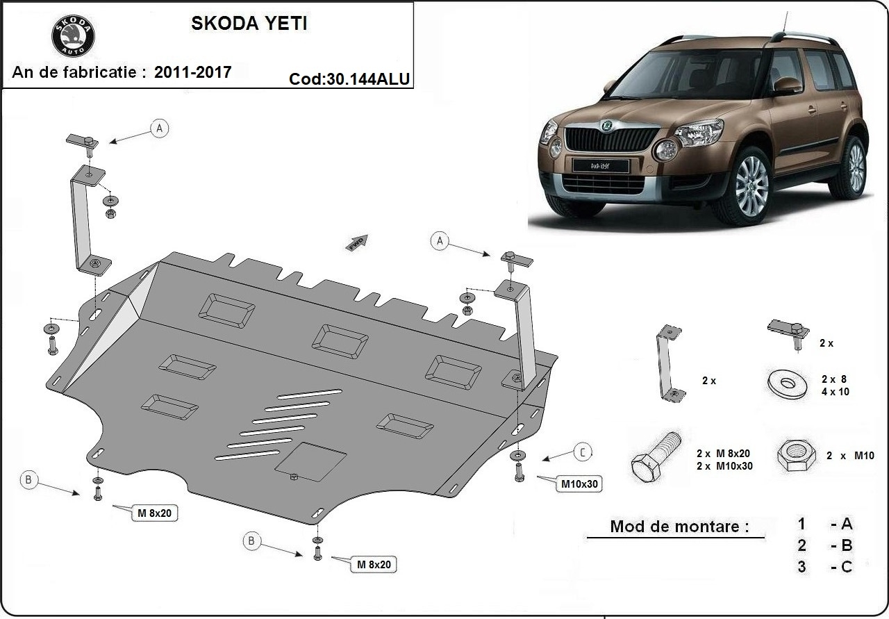 Bundplade Aluminium Motor+ | Skoda Yeti (2011-2017) - 3