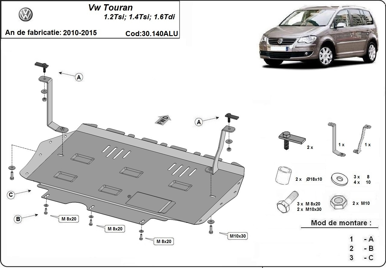 Bunnplate Aluminium Motor+ | VW Touran (2010-2015) - 3