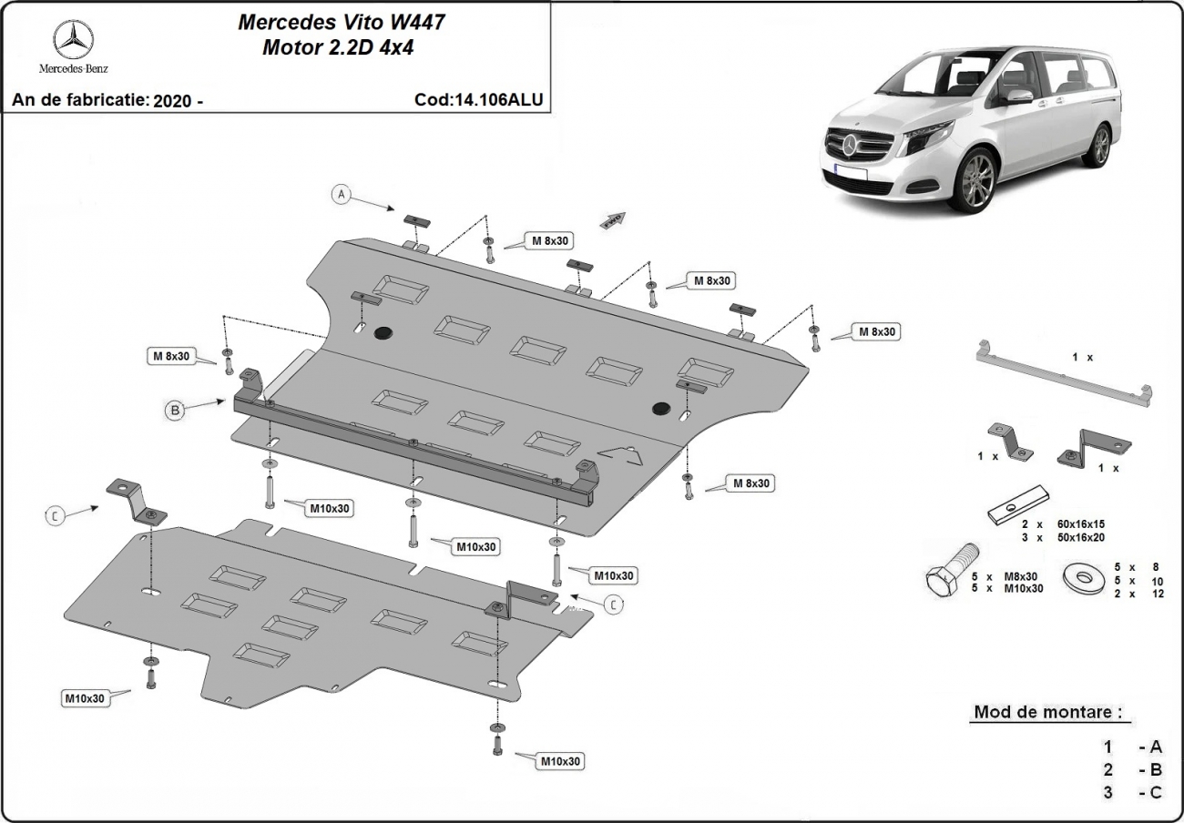 Bunnplate Aluminium Motor+ | Mercedes Vito W447 (2020-2026) - 3
