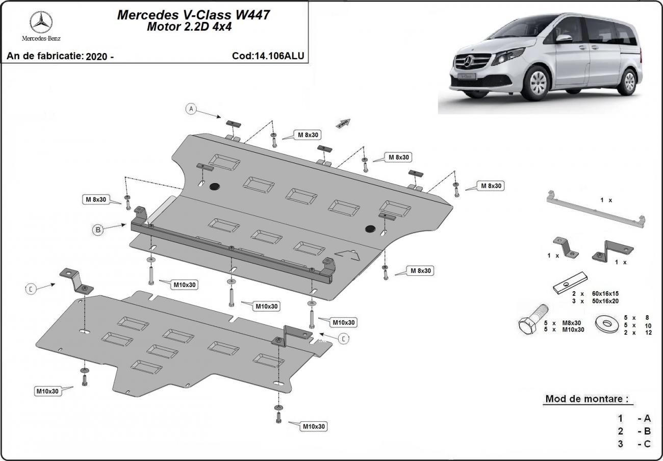 Bundplade Aluminium Motor+ | Mercedes V-Class W447 (2020-2026) - 3