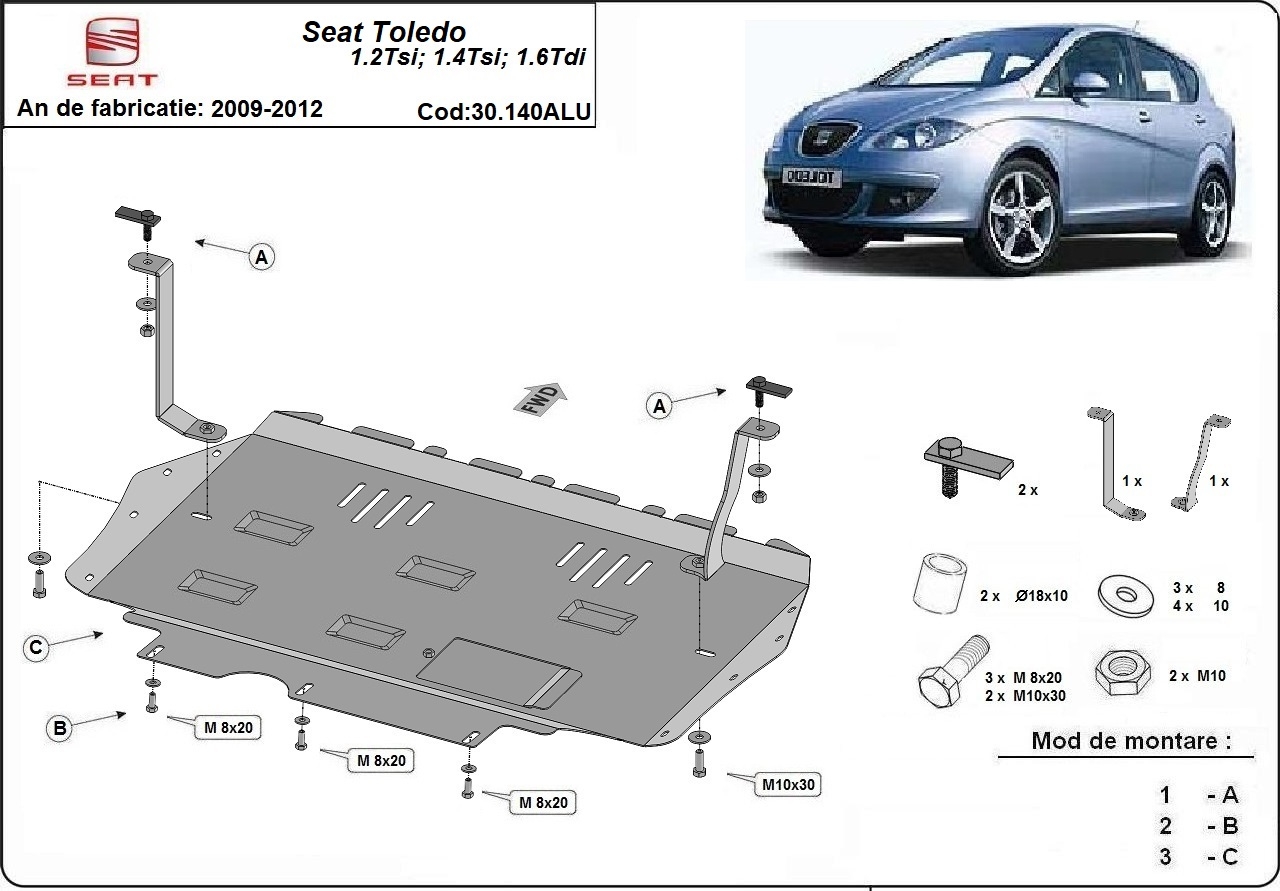 Pohjapanssari Aluminium Moottori+ | Seat Toledo 3 (2009-2012) - 3