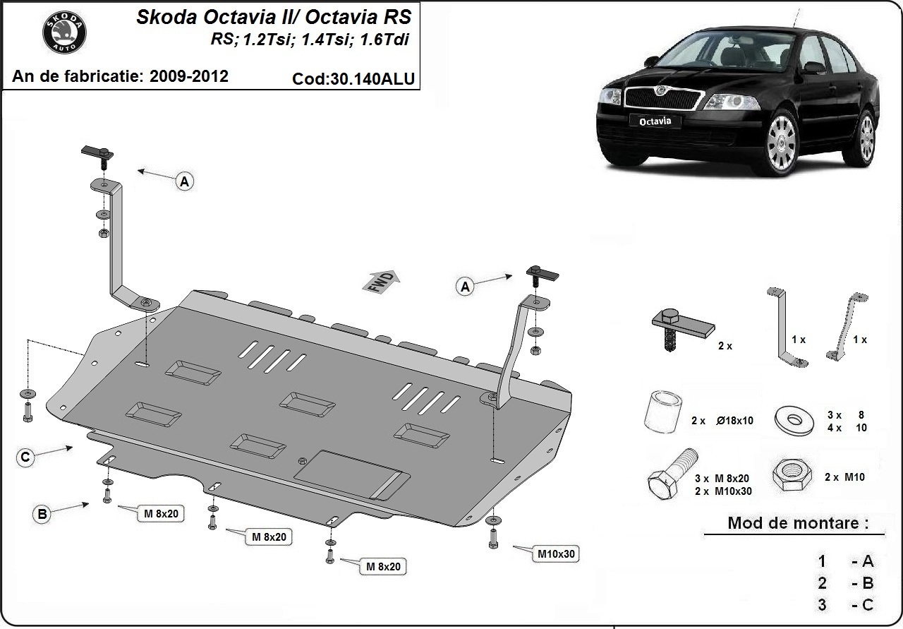 Bundplade Aluminium Motor+ | Skoda Octavia 2 (2009-2012) - 3