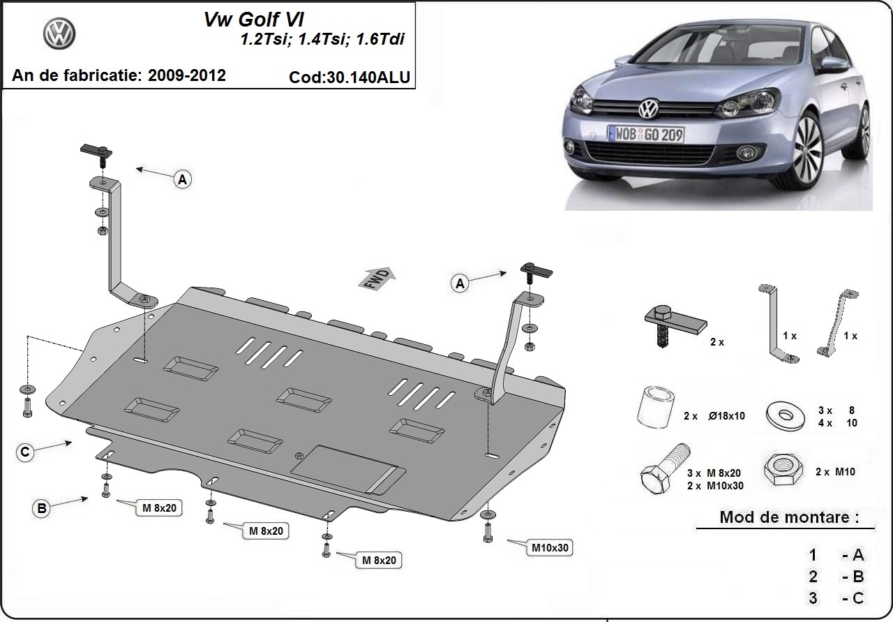 Skid plate Aluminium Engine+ | VW Golf 6 (2009-2012) - 3