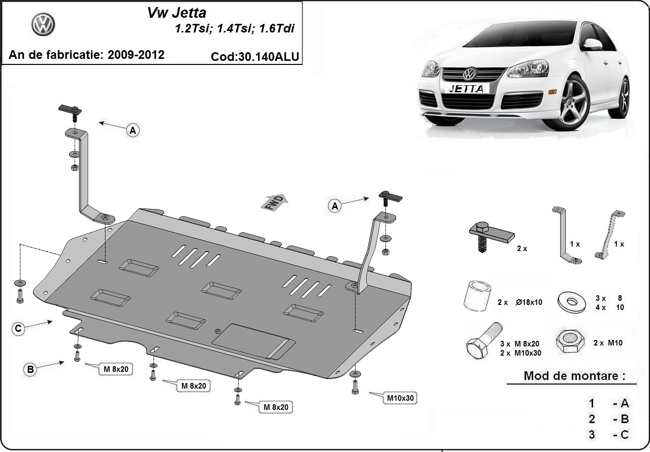 Skid plate Aluminium Engine+ | VW Jetta (2009-2012) - 3