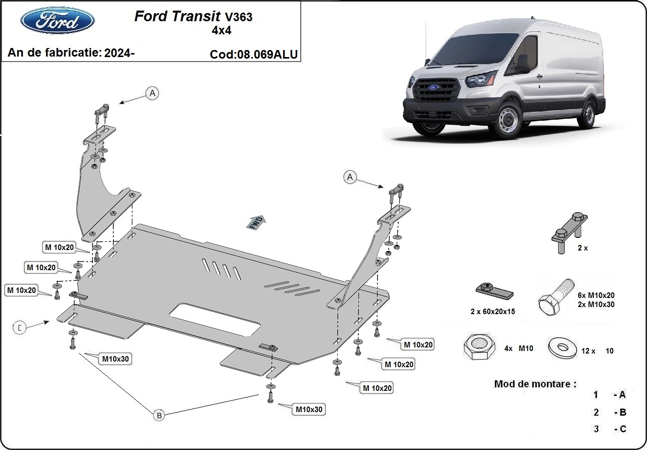 Skid plate Aluminium Engine+ | Ford Transit V363 4x4 (2024-2026) - 3