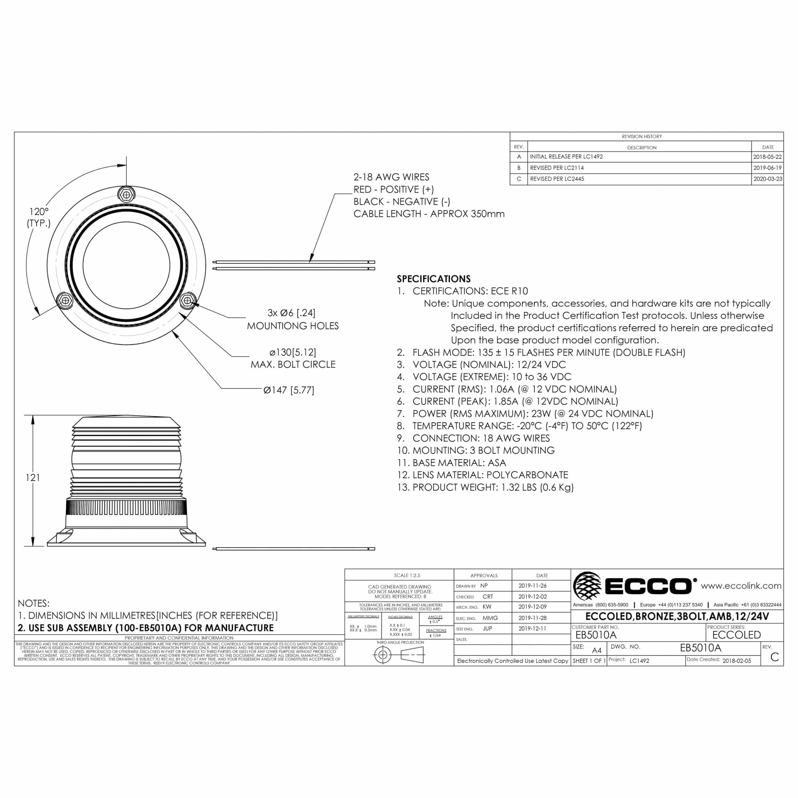 LED varsellampe blinker lyseblå | 12-24v | R10 - 2