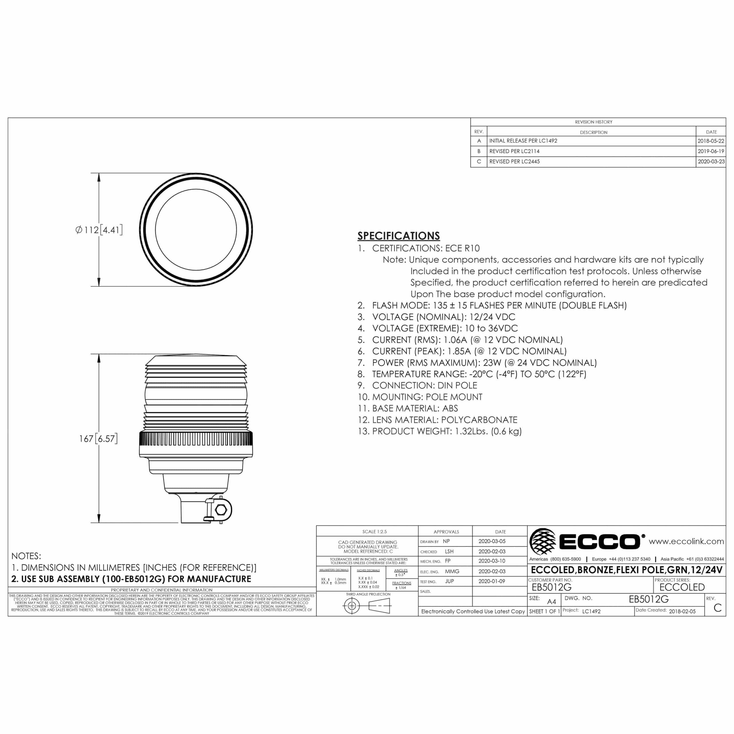LED-majakka vihreä 12/24v Mini DIN-flexi ECCOLED - 2