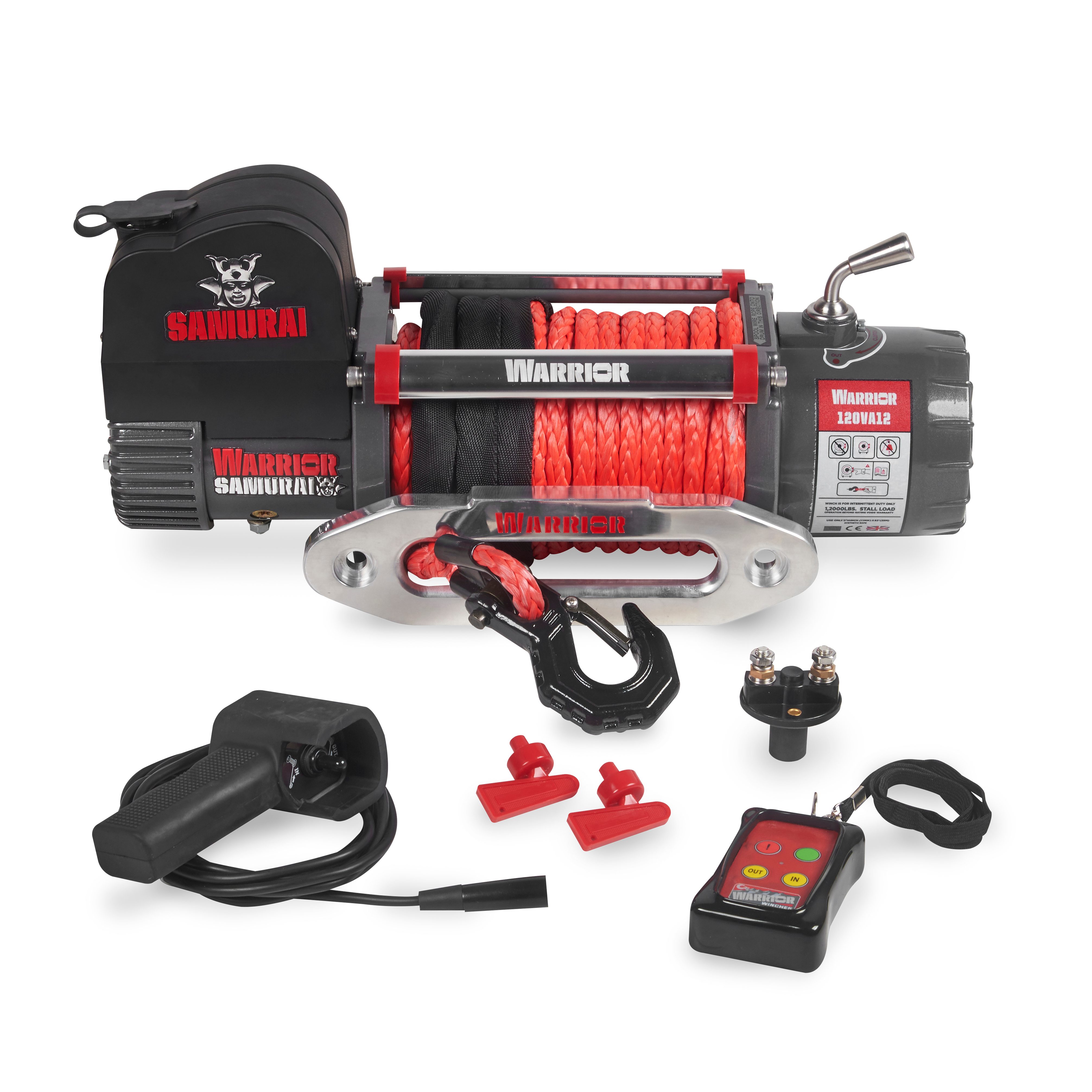 Warrior Winches Samurai 12000 vinssi, Armortek synteettiköysi, 12V - 2