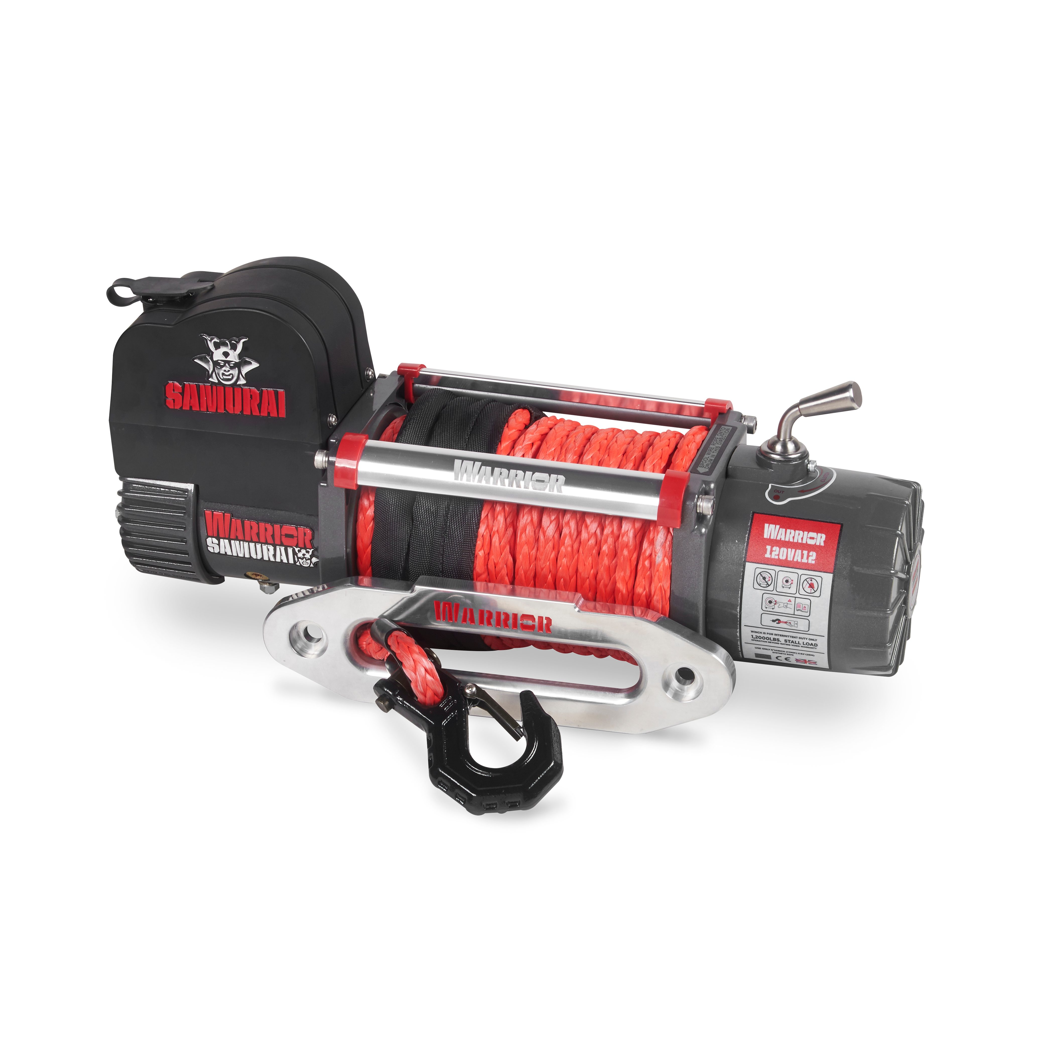 Warrior Winches Samurai 12000 vinssi, Armortek synteettiköysi, 12V - 4