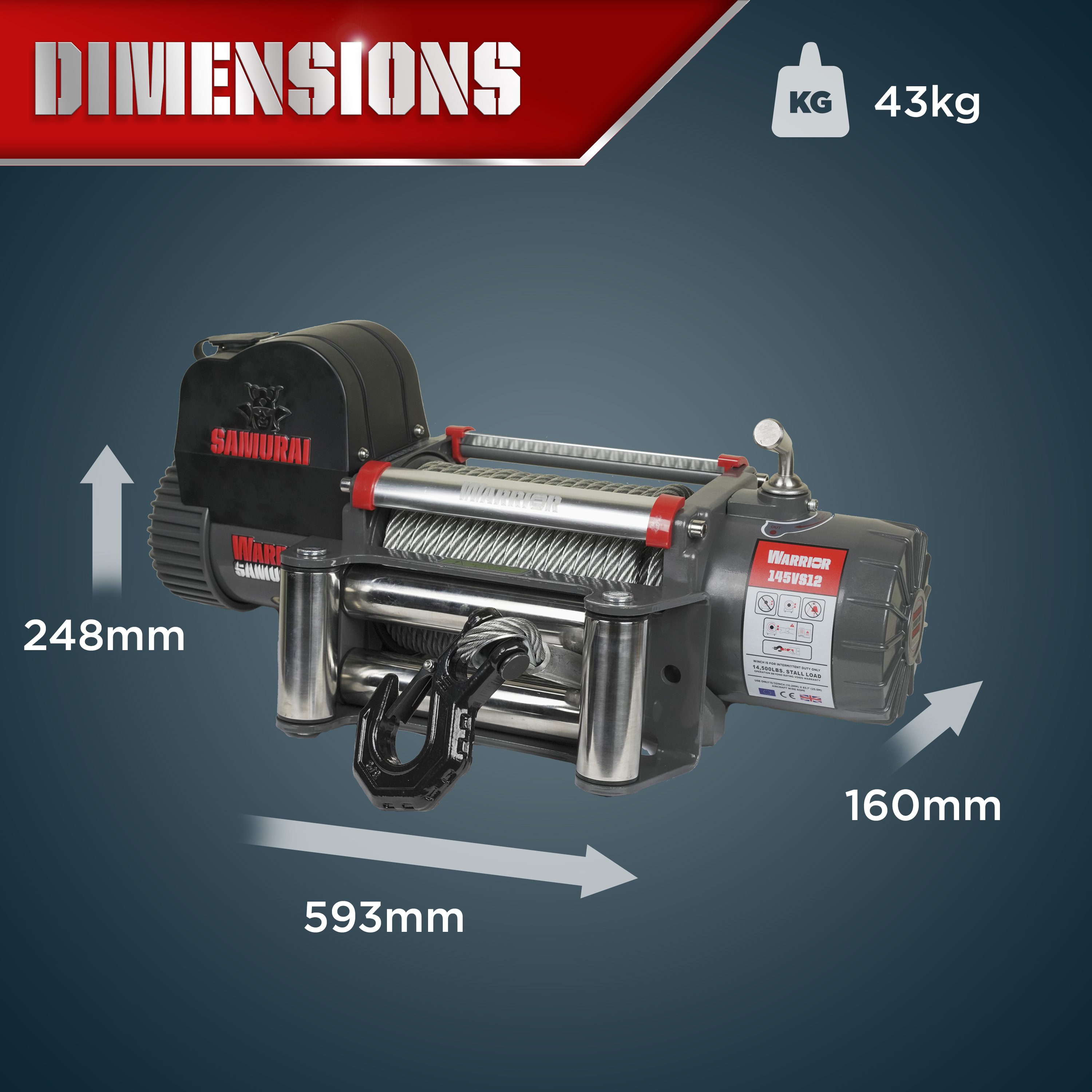Vinsch Warrior Winches Samurai 14500 - Stålvajer 24V - 3
