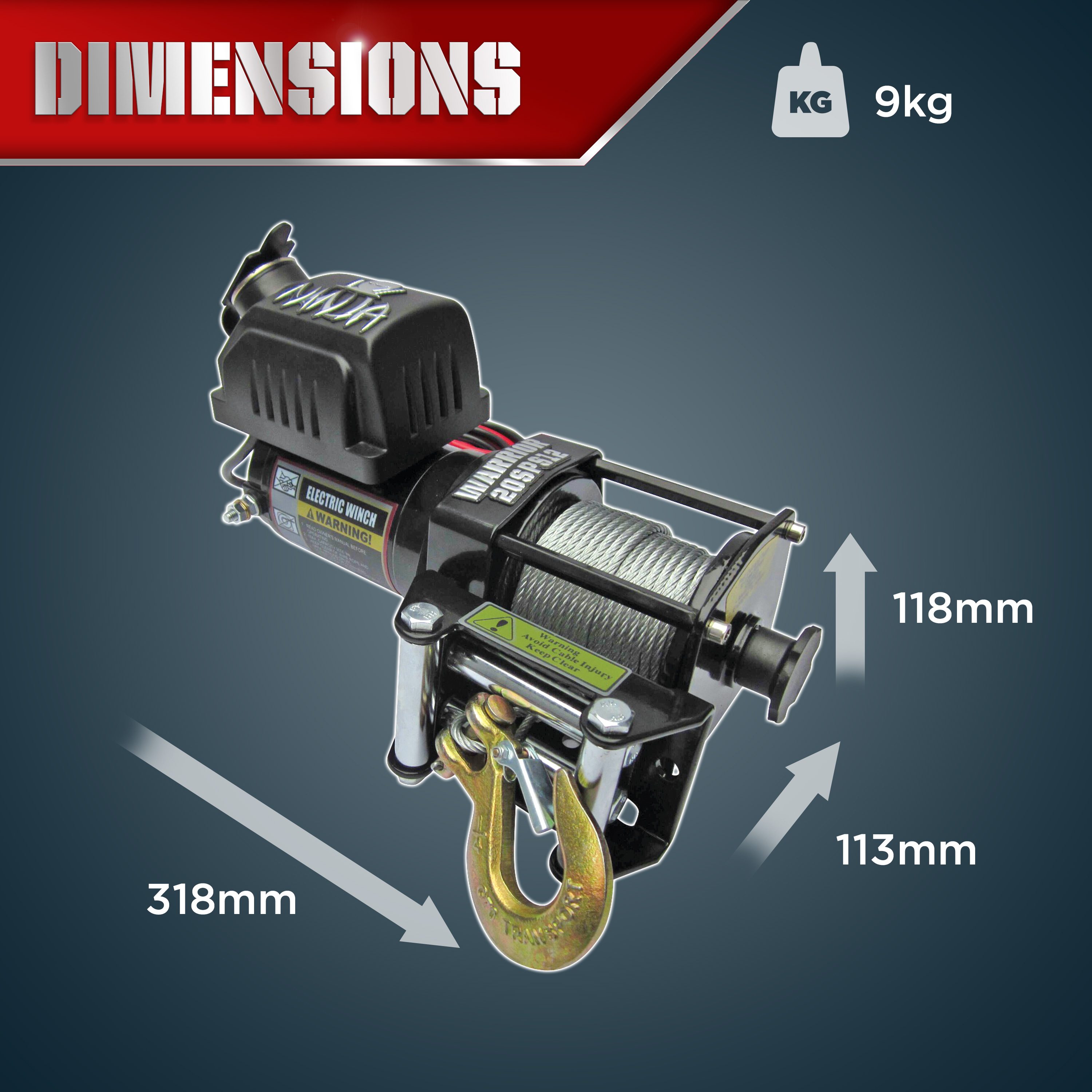 Vinsch Warrior Winches Ninja 2000 - Stålvajer 12V - 14