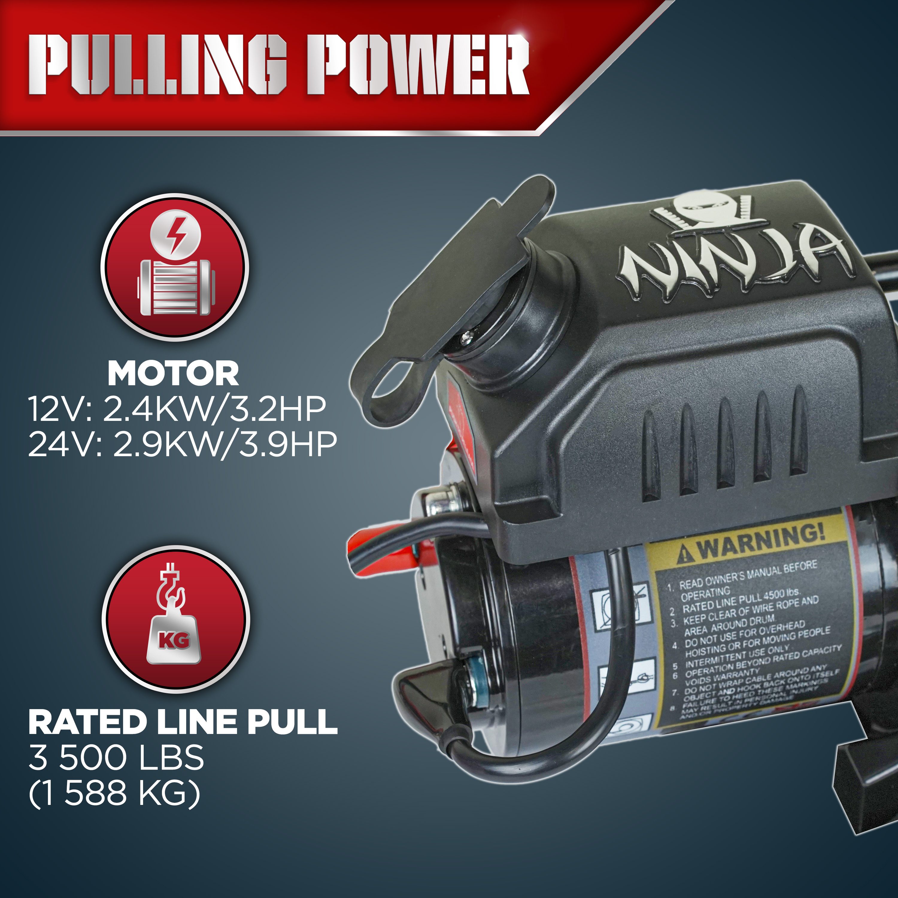 Vinsch Warrior Winches Ninja 3500 - Stålvajer 12V - 15