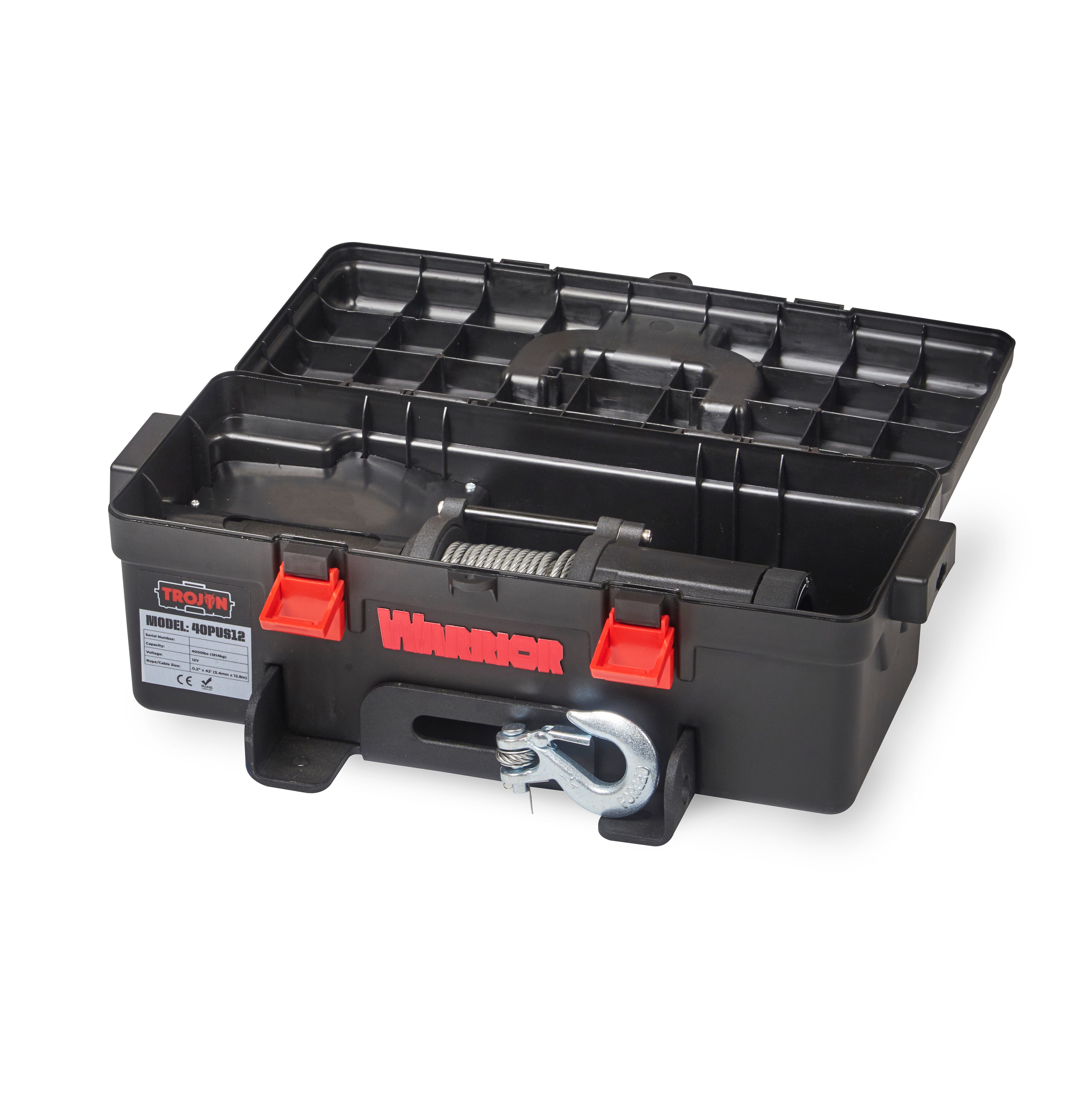 Portabel Vinsch Warrior Winches Trojan 4000 Portabel Vinsch - Stålvajer 12V - 9