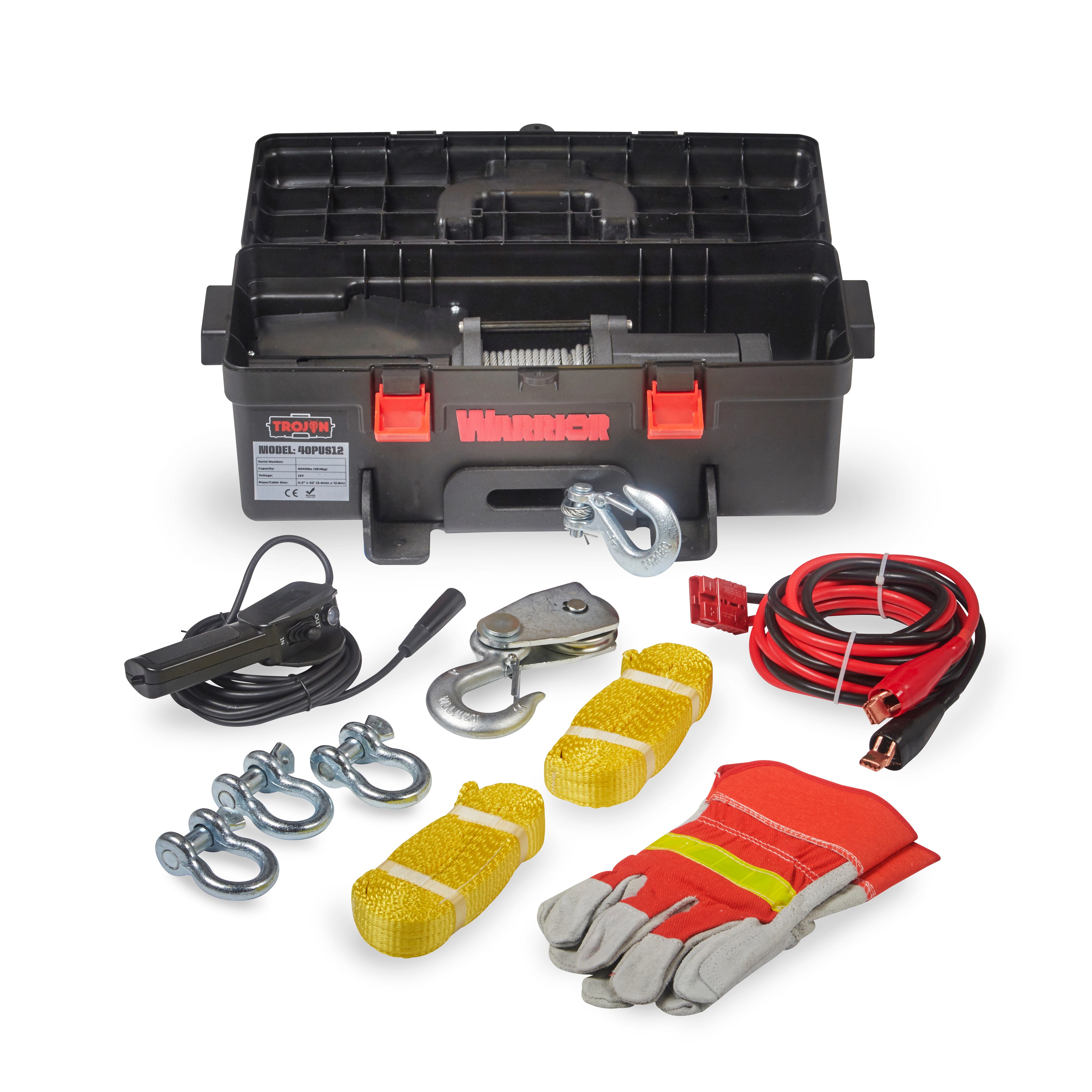 Portabel Vinsch Warrior Winches Trojan 4000 Portabel Vinsch - Stålvajer 12V - 3