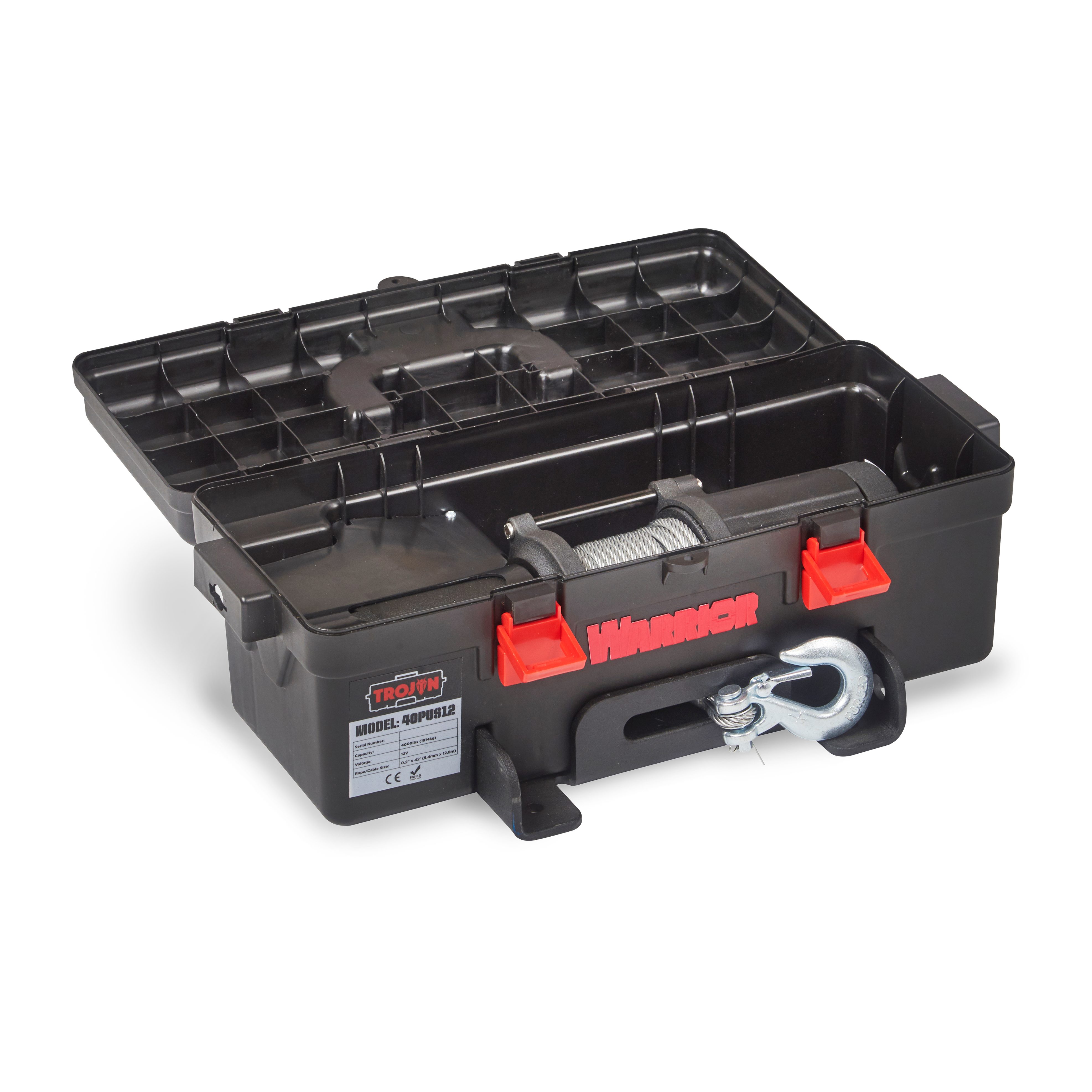 Portabel Vinsch Warrior Winches Trojan 4000 Portabel Vinsch - Stålvajer 12V - 7