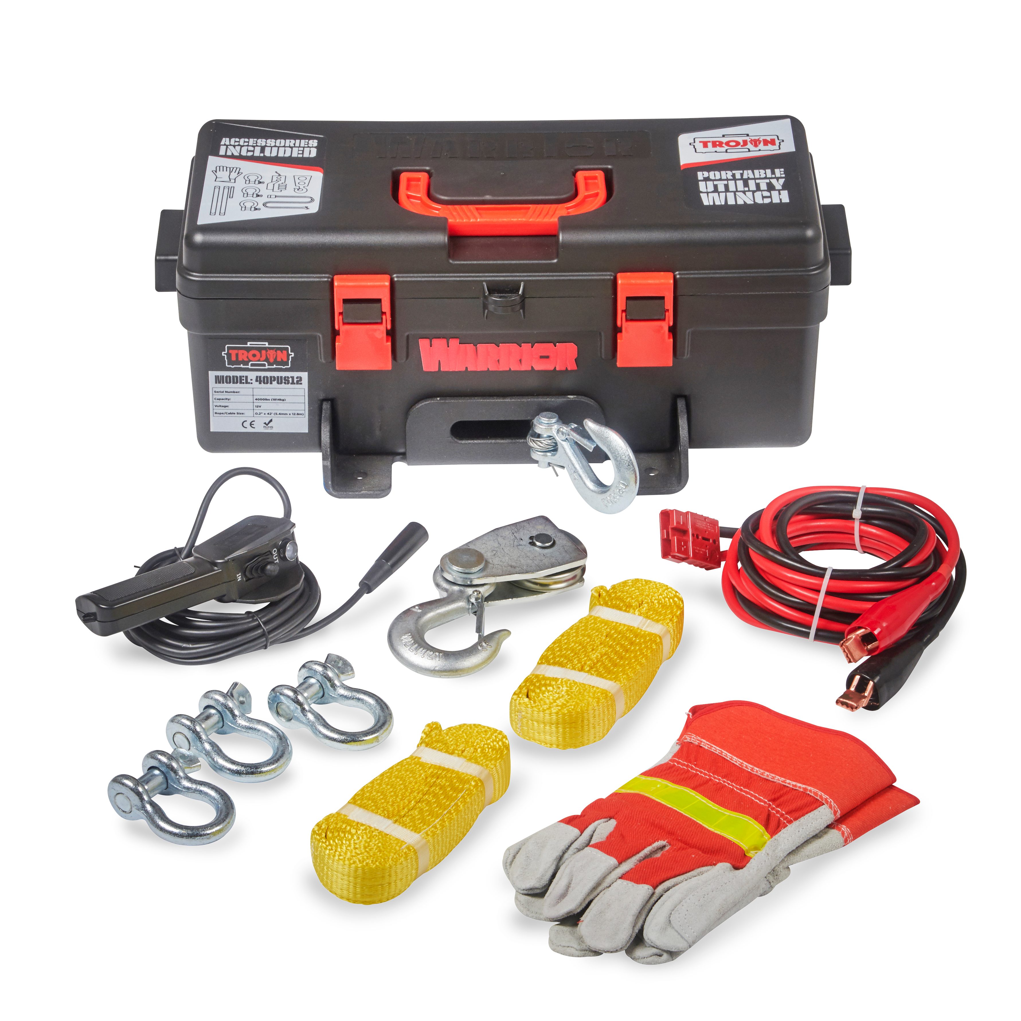 Portabel Vinsch Warrior Winches Trojan 4000 Portabel Vinsch - Stålvajer 12V - 2