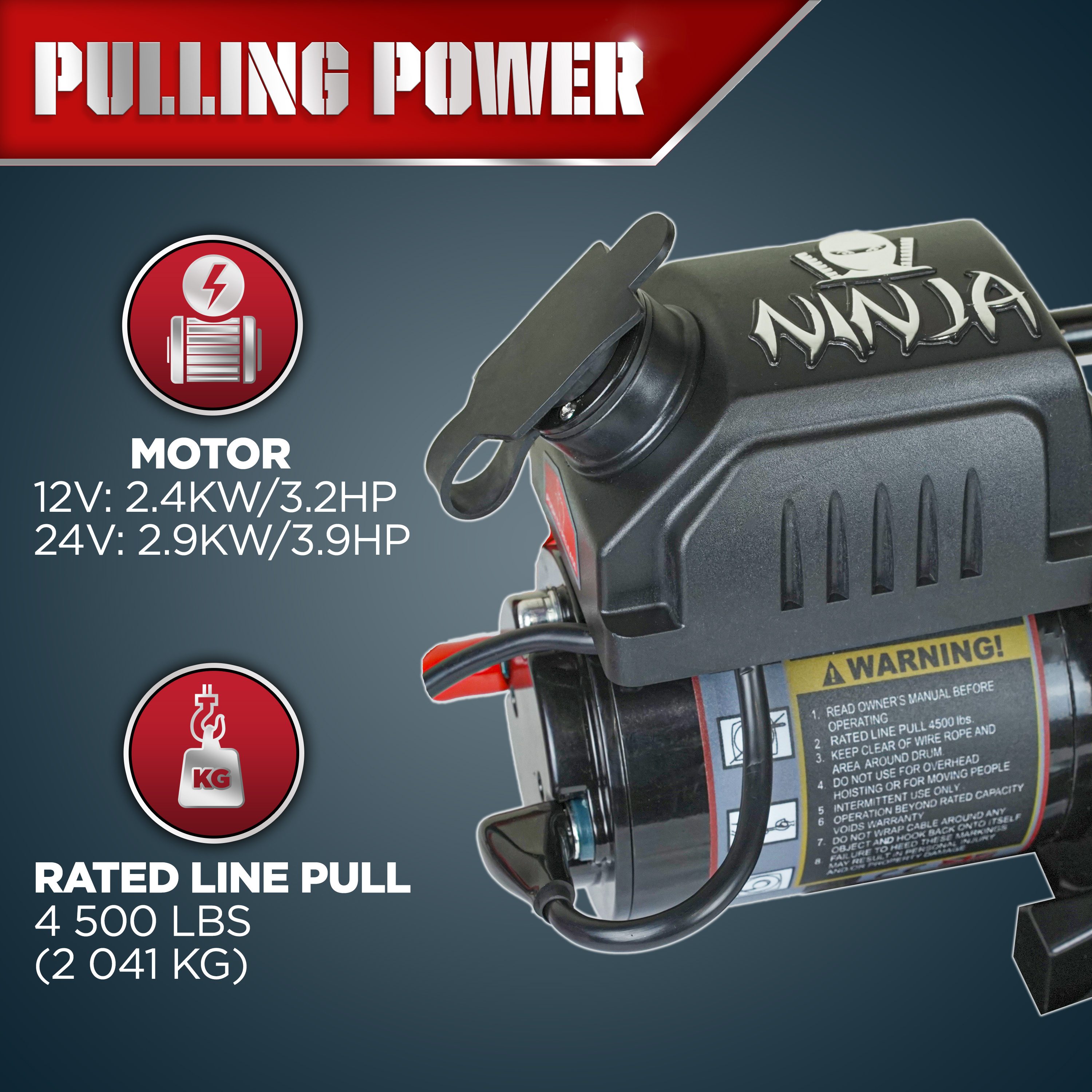 Vinssi Warrior Winches Ninja 4500 - Amortek synteettiköysi 12V - 10
