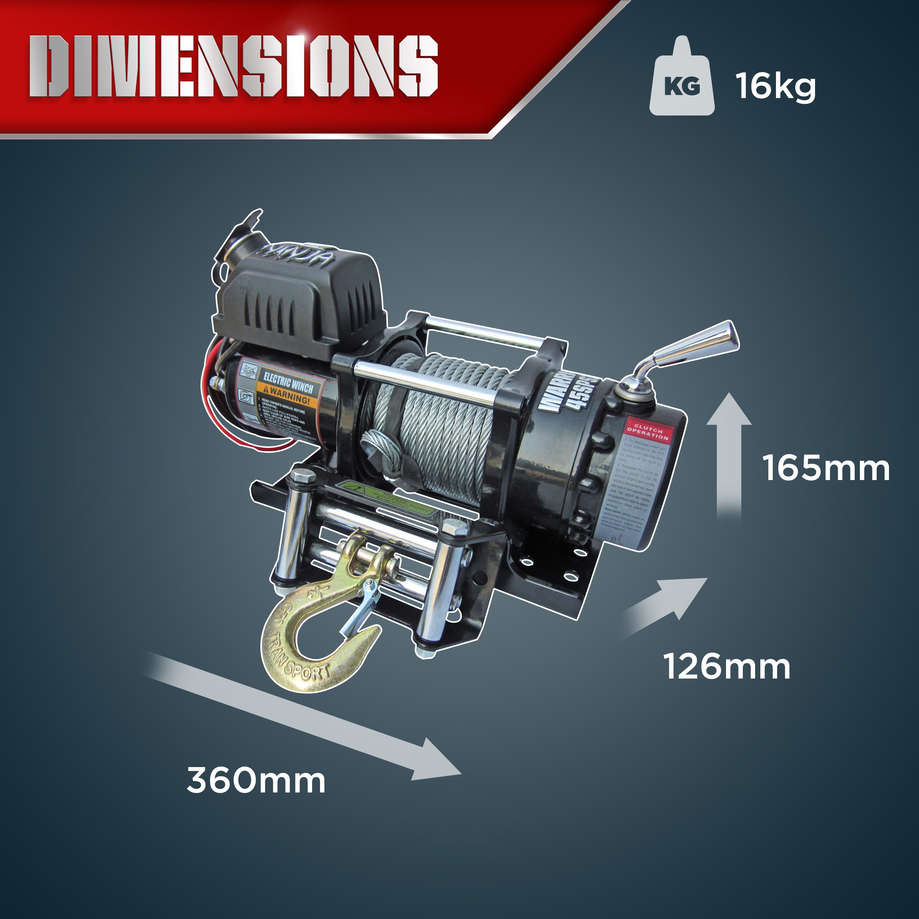 Vinsj Warrior Winches Ninja 4500 Ståltau 12V - 13