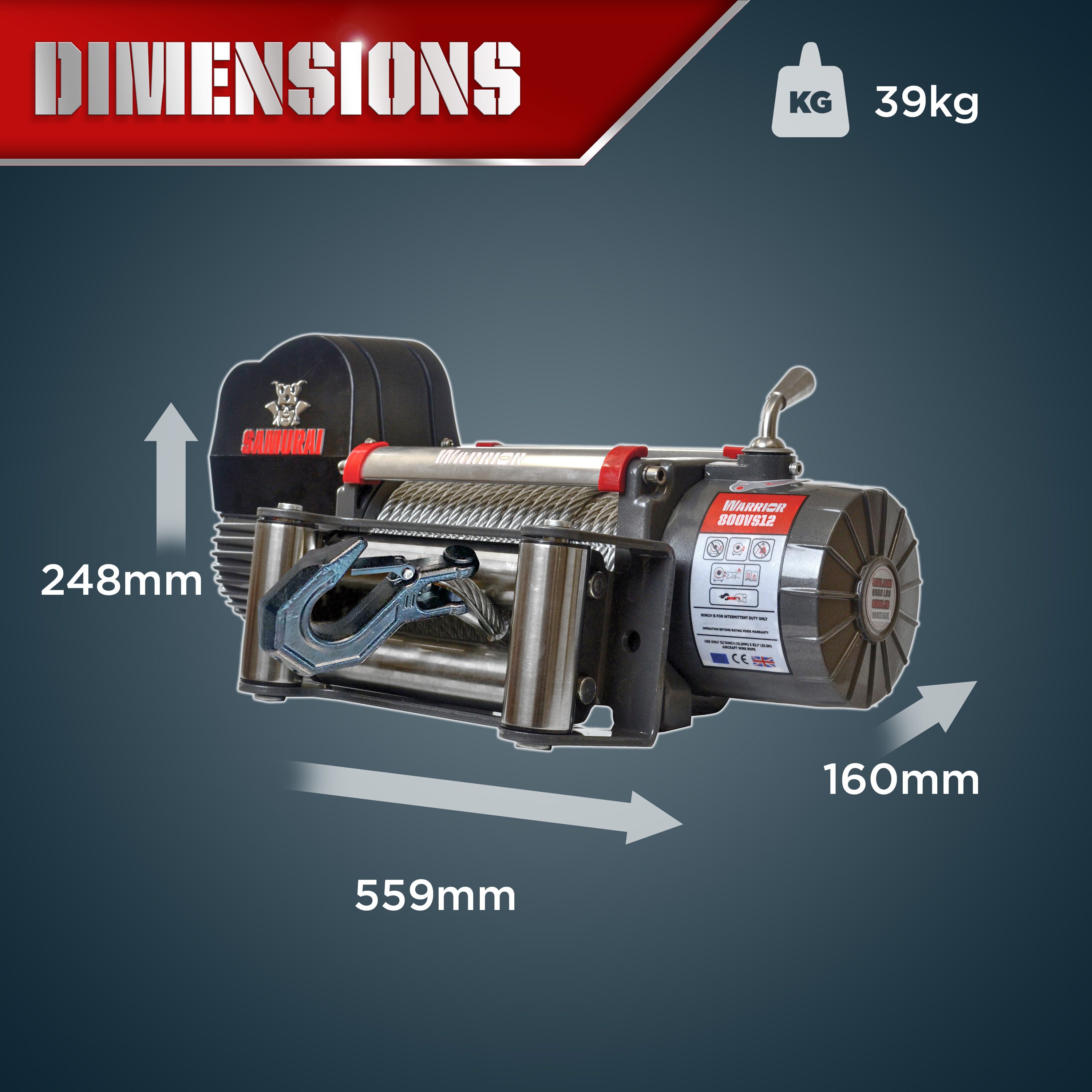 Warrior Winches Samurai 8000 Winch - Steel Cable 24V - 14