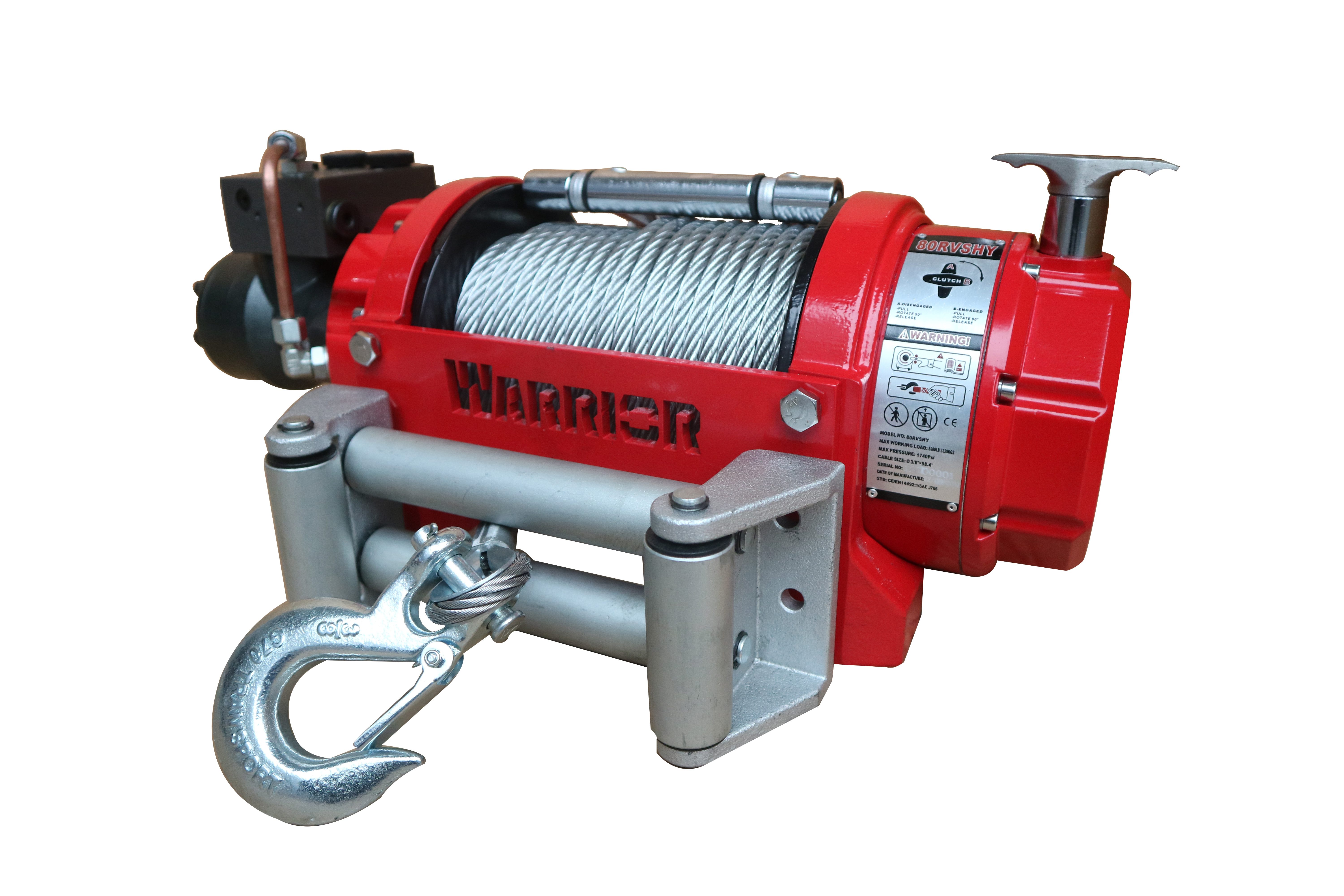 Hydraulisk spil Warrior Winches 8000lb EN - stålkabel kort tromle