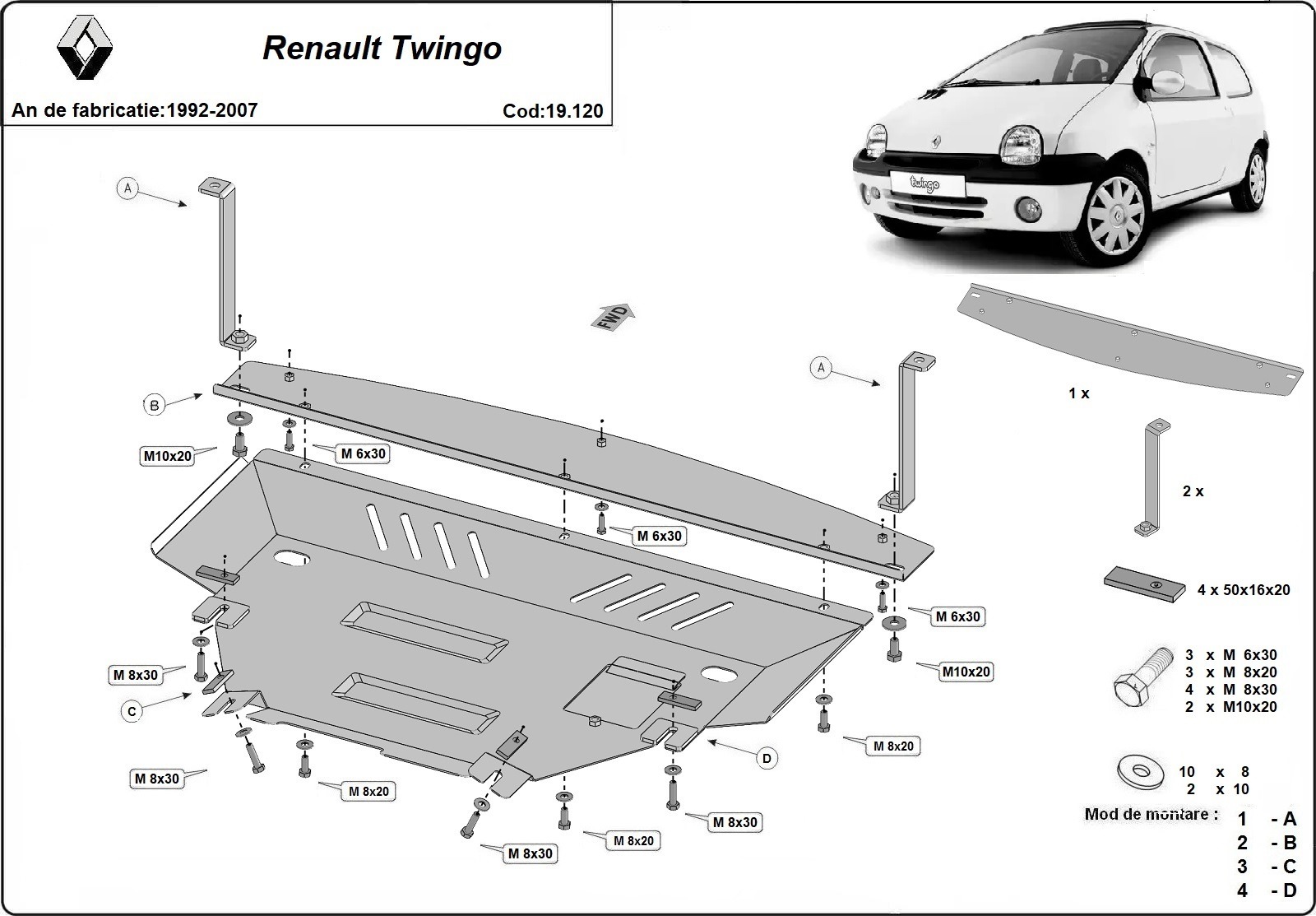 Skid Plate Acciaio Motore+ | Renault Twingo (1992-2007) - 3